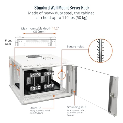 Tecmojo 6U 450mm Depth Wall Mount Server Cabinet IT Network Rack Enclosure, Lockable Door and Side Panels White, Standard Glass Door, for 19” IT Equipment, A/V Devices, White, Flat Package - Image 3