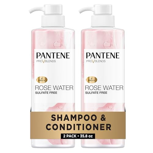 Pantene Sulfate Free Shampoo and Conditioner Set, Rose Water, Soothing and Moisturizing, Infused with Vitamin B5, for all Hair Types, Safe for Color Treated Hair, Pro-V Blend, 17.9 Fl Oz Each, 2 Pack