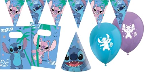 19PC Disney Stitch Party Decoration Set includes banner balloons paper bags and party hats