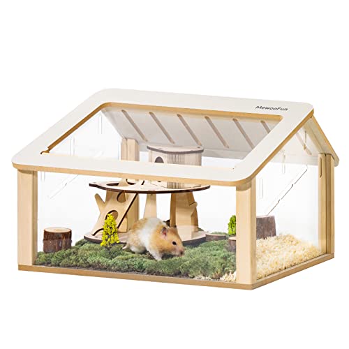 Mewoofun Wooden Hamster Cage Small Animal Cage Acrylic Hamster Cage With House (18.5" L X 12.9" W X 9.8" H) #TOP30