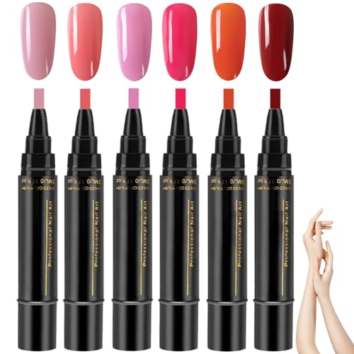 6 Stück 3 In 1 Nagellackstifte Langhaltendes Gel Nagellack Stift Set Nagellack Stift Gel Nagellackstifte Nail Art Marker Nail Art Pens für DIY Nagelkunst Maniküre Werkzeuge Benötigt UV-Lampe