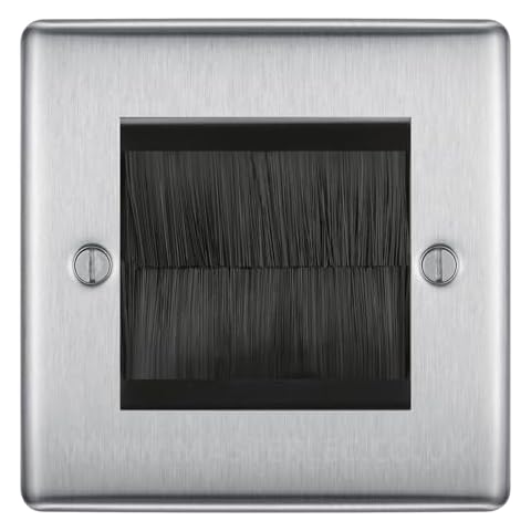 BG Brushed Steel Cable Entry Wall Plate Cover