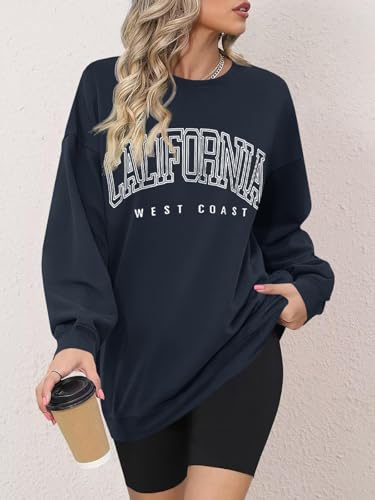 Image of Langwyqu Women's Oversized Sweatshirt Los Angeles California Crewneck Long Sleeve Casual Loose Pullover Tops