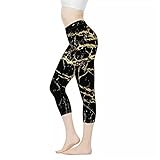 Belidome Black Golden Marble Capri Yoga Leggings fro Women Sports Soft Durable Pants