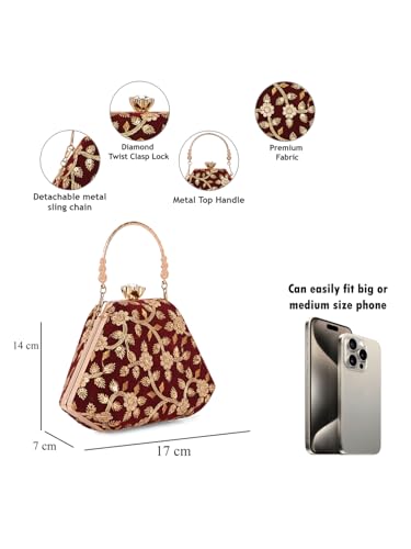 Image of TOOBA Handicraft Women's Beautiful Bling Box Clutch Bag | Evening Bag, Bridal Purse & Party Handbag | Wedding & Special Occasion Clutch (Mix Pyramid)
