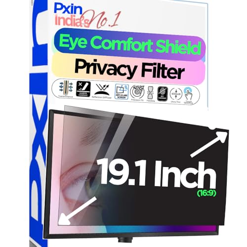 Image of Pxin 19.1 Inch (16:9) Monitor Privacy Screen | Digital EyeCare Filter | 99% UV (A /B /C) Block | Anti Glare | Side View Blocker | Adv. Monitor Privacy Protector