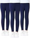 Domee Girls Cotton Leggings Full Length Solid Pants Pack of 3 Navy Blue 8-9 Years (Manufacturer Size 140)