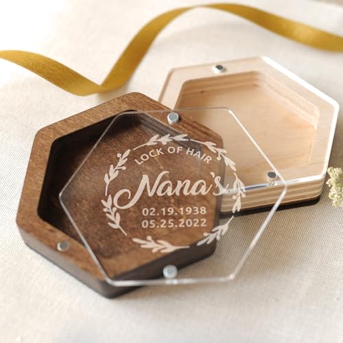 Image of Personalized Keepsake Box for Bereavement Gift, Lock of Hair Memorial, Sympathy Gift for Loss of Mother, Grandmother, Dad, Daughter, Son, Mom, Clear Lid, Engraving, Gift Box (Light Wood)