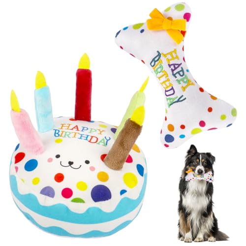 Wznnlt Dog Birthday Cake Toy Set - Dog Birthday Present with Squeaky Plush Cake & Bone Toys Fun Interactive Puppy Playthings for Special Day Celebration