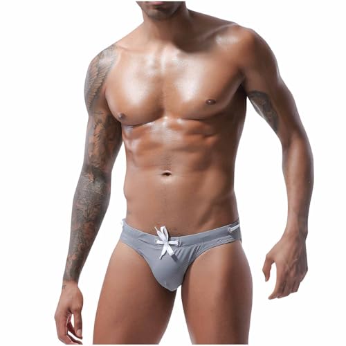 Mens Solid Color Breathable Lightweight Swim Briefs Drawstring Bikini Sport Swimsuit Low-Rise Bikini Swim Trunks2