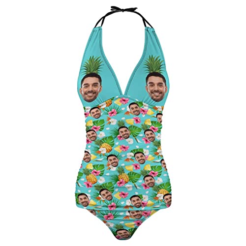 Personalized Face Women Two Piece Swimsuits Custom Face Halter Deep V-Neck Bikini Sets Bathing Suits Swimwear Swimsuit Gift4