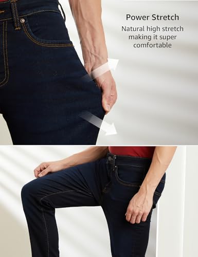 Image of Symbol Premium Men's Slim Fit Stretchable Jeans | Casual Denim | Cotton Stretch | Fashion Shades of Black & Blue (Available in Plus Sizes)