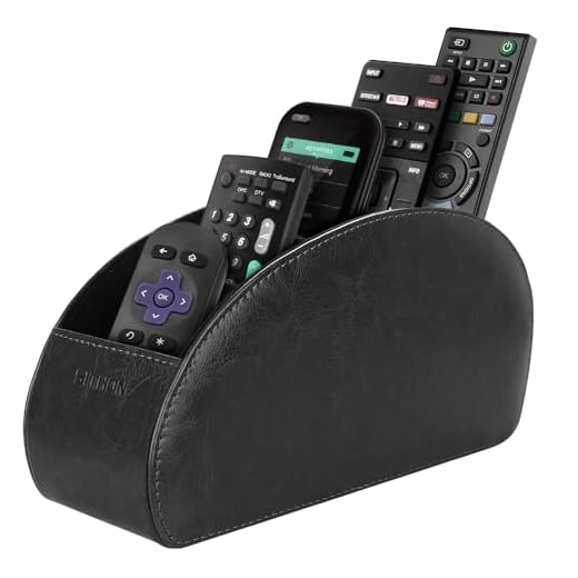 SITHON Remote Control Holder with 5 Compartments - PU Leather Remote Caddy Desktop Organizer Store TV, DVD, Blu-Ray, Media Player, Heater Controllers, Black
