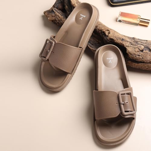 Image of YOHO Grape Sliders for Women & Girls | Stylish,Cushioned, Lightweight Slides & Waterproof Flip Flops | Adjustable Buckle | Comfortable Monsoon Footwear