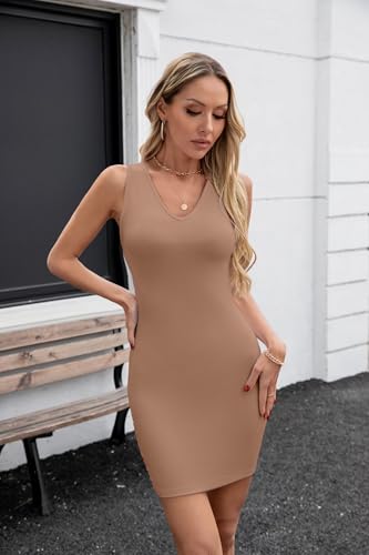 Image of Valiamcep Womens Sleeveless Bodycon Mini Dress Summer Tank Dresses | V Neck,Rib Knit,stretch soft fabric,bodycon,slim fit,sleeveless,summer,Basic,casual daily,dating,club,cocktail