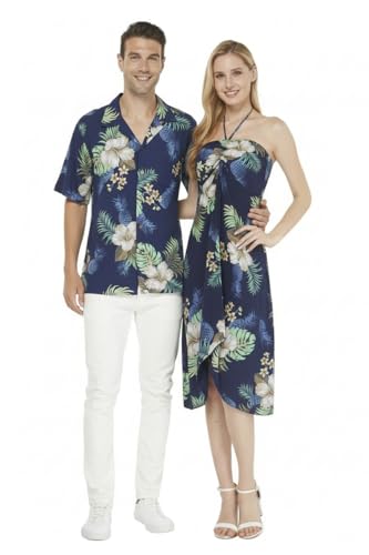 Image of Matchable Couple Hawaiian Shirt or Dress Signature Prints Pineapple | Sold Individually; Matchable Couple Collection; Soft Comfortable Fabric; Signature Tropical Prints; Vacation Ready