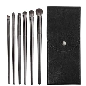 NXPUXP 6 Brushes Eyeshadow Brushes,Eye Makeup Brush Set,For Lining,Brows,Blending,Contouring(Pure Black)