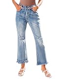 GRAPENT Wide Leg Flare Ripped Jeans Womens High Waisted Ankle Jeans for Women - Bay Blue, Size 12, 14
