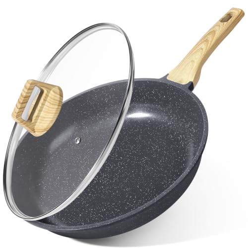 Image of GiPP Ceramic Nonstick Frying Pan with Lid - 10 inch Healthy Non-Toxic Non Stick Skillet Omelette Pans, Induction Compatible Chef Pan, PFAS & PFOA-Free, Dishwasher Safe, Stay Cool Handles