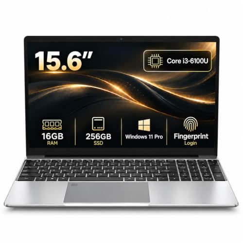 Breloom 2026 PC Portatile 15.6 Pollici Win 11 Laptop, Core i3-6100U, 16GB RAM 256GB SSD, Notebook per Studenti con Lettore di Impronte Digitali, Tastiera Retroilluminata, WiFi 5, USB 3.0
