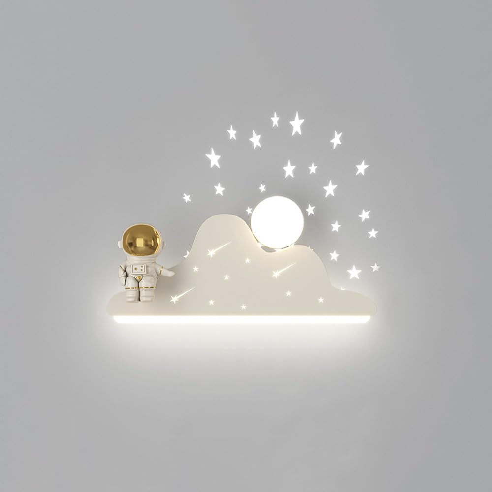 SXSCARKX Modern Light Luxury Cloud Wall Lights For Nursery Bedroom Mounted Lamp Astronaut Night Decor White Bedside Lighting With Projector Stars Dimmable LED Sconce Children