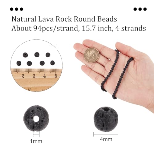 NBEADS 4 Strands About 376 Pcs Natural Lava Rock Beads - Image 2