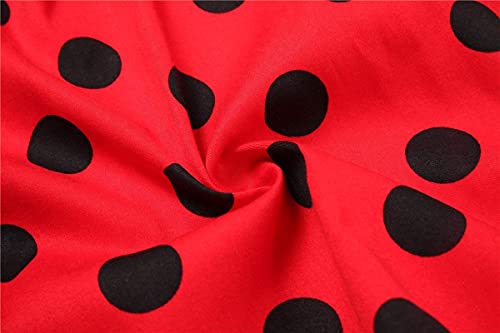 1950S Girls Vintage Dresses Black Red Dresses Polka Dot With Necklace Size 6 For Christmas Holiday Party #TOP6