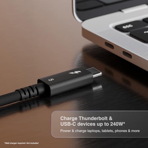 Image of CalDigit Thunderbolt 5 Pro Braided Cable - 120Gbps 240W Power Delivery, Compatible with Thunderbolt 3, 4, USB4 Type C, MacBook Pro, iMac, iPhone 16 Max, Black (1m /3.28ft /39.37 Inches)