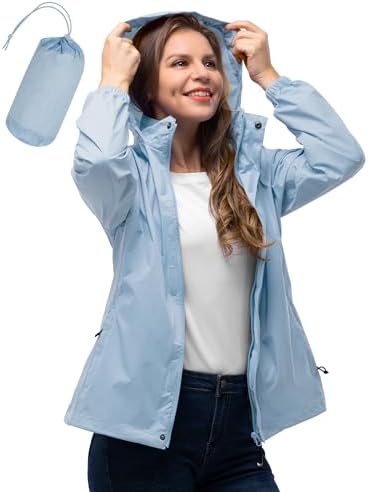 33,000ft Damen Wasserdichte Faltbar Regenjacke Atmungsaktive Windbreaker | Verstaubarer Kapuze, Dünne Regen Jacke, Leicht Übergangsjacke, Atmungsaktive Outdoorjacke, Windjacke für