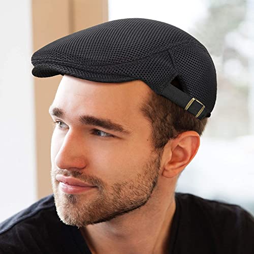 Image of stablerice 4 /6 Pieces Men's Mesh Flat Cap Breathable Summer Newsboy Hat for Men Ivy Cap Cabbie Flat Cap Boinas para Hombre