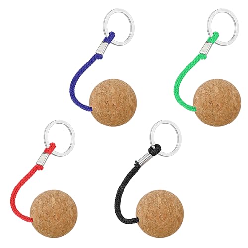 4 llaveros flotantes ligeros de 35 mm, corcho, bola de madera, anillo flotante, para deportes acuáticos, bolas de corcho para barcos, kayak, canoa, vela