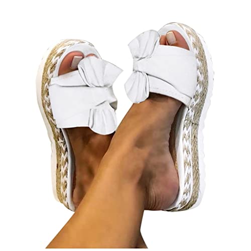Dinnesis Sandalias de mujer Elegantes Mariposa Espalda Cuñas Para Mujeres Verano Cómodos Zapatos Abiertos Alpargatas de Moda Sandalias Romanas Zapatos de Verano Zapatos de Playa, Blanco, 40 EU