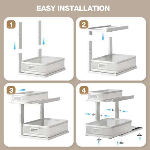 Image of 2 Pack Under Sink Organizer With Next-Gen Ball-Bearing Slides,2-Tier Precision Mesh Pull Out Cabinet Drawers Storage for Bathroom&Kitchen,Height Adjustable Shelf,Rust-resistant-Patent Pending