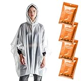 Regenponcho Festival Wasserdicht - Regencape Festival Einweg - Regenponcho Damen & Mann - Transparent mit Kapuze - Notfall Poncho Reise, Wandern, Camping – Einweg Poncho 4er-Pack - Orange Glow Edition