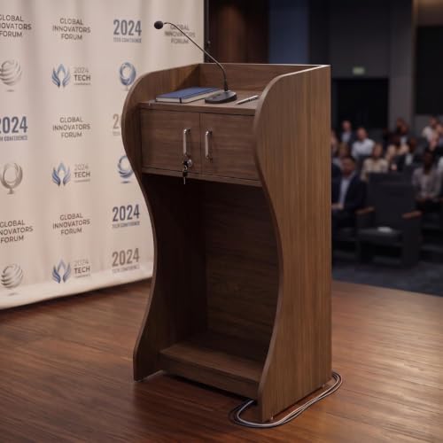 Image of TEKAVO KRONX Podium Lectern for Classroom, Auditorium, Office, Church & School | Sleek & Modern Lecture Stand | Ideal for Presentations, Speeches & Events,Mic /Portable(63x46x120 cm - Ghanateak)