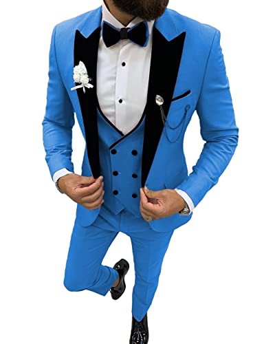 MoranX Men's Suits Casual Slim Fit 3 Piece Peak Lapel Double Breasted Blazer Vest Pants Prom Tuxedos Wedding4