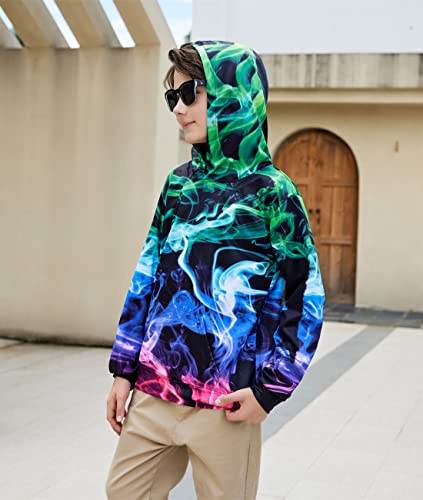 Uideazone Boys Girls Colorful Smoke Hoodies 3D Printed Long Sleeve Sweatshirt Cool Hooded Tops For School 11-13 Years #TOP4