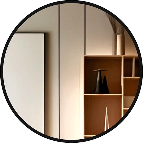Image of Ali.G.I Round Mirror for Bathroom, Dressing Room, Black Frame Mirror for Bedroom, Living Room or Entryway Decorative Mirror. (Black, 16 inch)