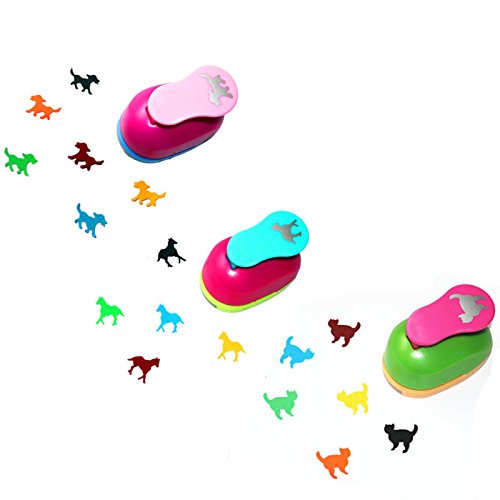 CADY 1 Inch Paper Punch, Scrapbooking Punches,Pack of 3,Horse, Dog, cat,Easy to Use,Kid Cut DIY Handmade Paper Hole Punches for Scrapbook