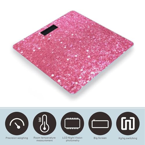 Báscula digital de baño rosa con brillo y vidrio templado miniatura 3