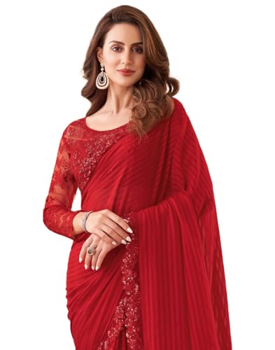 Image of SIRIL Women's Georgette Embroidery Saree With Unstitched Blouse Piece