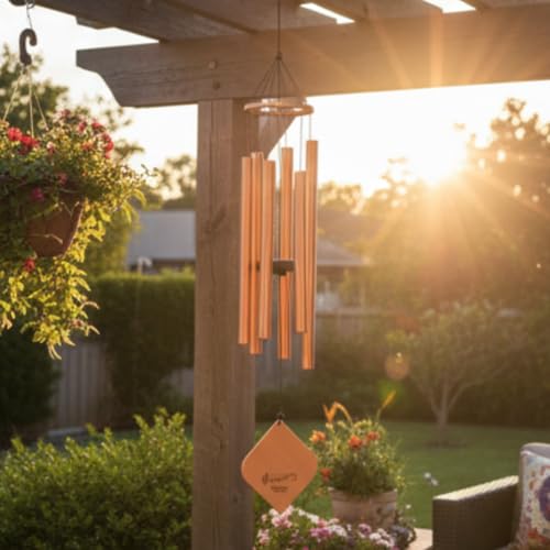 Image of 6 Pipe Large Wind Chimes for Home, Garden & Balcony | Rose Gold Metal Wind Chime for Positive Energy, Vastu, Meditation & Home Decor | Ideal for Pooja, Housewarming & Return Gift