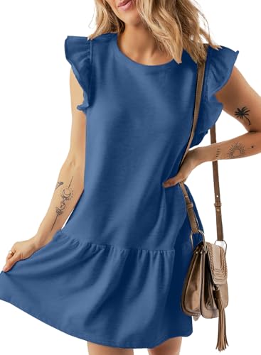 Image of Acelitt Womens Casual Summer Crewneck Babydoll Flowy Tiered Mini Dress, S-XXL