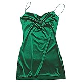ZAFUL Women's Sexy Mini Party Club Dress Spaghetti Strap V Neck Slip Short Dress (S, Green-D)