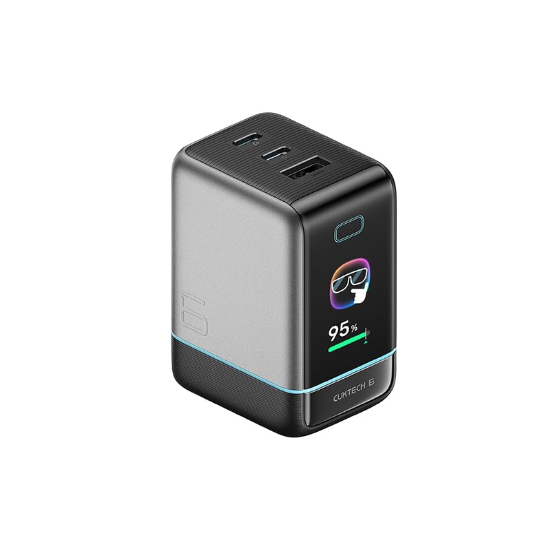 CUKTECH 100W MAX Ladegerät USB-C 65W für Laptop Schnellladegerät 3-Port GaN-Netzteil TFT Display USB-Ladegerät PD 3.0 for MacBook Air/Pro, iPhone 17/16, Samsung S25/S24, Xiaomi 17, Redmi, iPad Pro