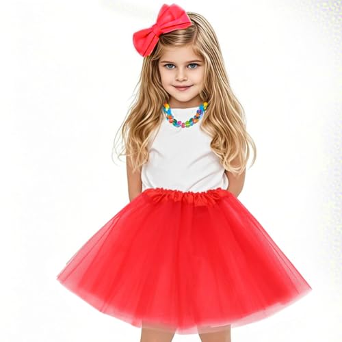 OQKAHIV 1 x Tüll-Mini-Tutu-Rock für Kinder, Mädchen, Prinzessinnen-Rock, 3-lagiger Pailletten-Ballett-Rock, Tüllrock für Kinder und Mädchen, Prinzessinnen-Tutu-Tutu (leuchtendes Rot)