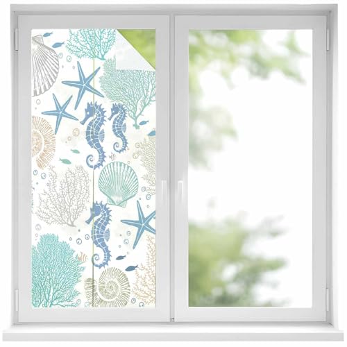 Vinilo para ventana con privacidad, 19.6" x 39.3" azul coral