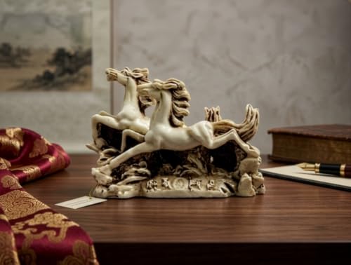 Image of INARA Creation Resin Two Running Victory Horses Statue (Size Small -13cm) (Brown)