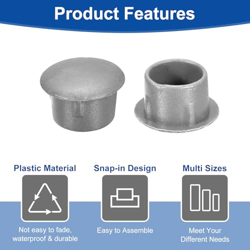 Image of uxcell 150Pcs Screw Hole Plugs, 10mm(3 /8 inch) Dia Plastic Round Button Plugs Snap in Locking Hole Covers Flush Type Caps for Furniture Cabinet, Light Grey