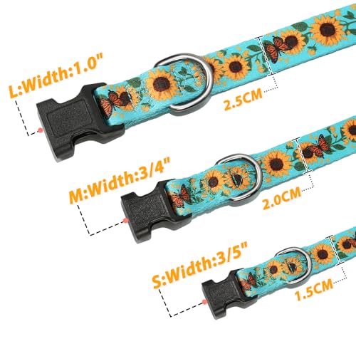Image of HEELE Dog Collar, Adjustable Soft Dog Collar for Small Medium Large Dogs,Sunflower Floral Patterned Puppy Collars with Quick Release Buckle Sunflower Green L Length 15.94''-25.59'